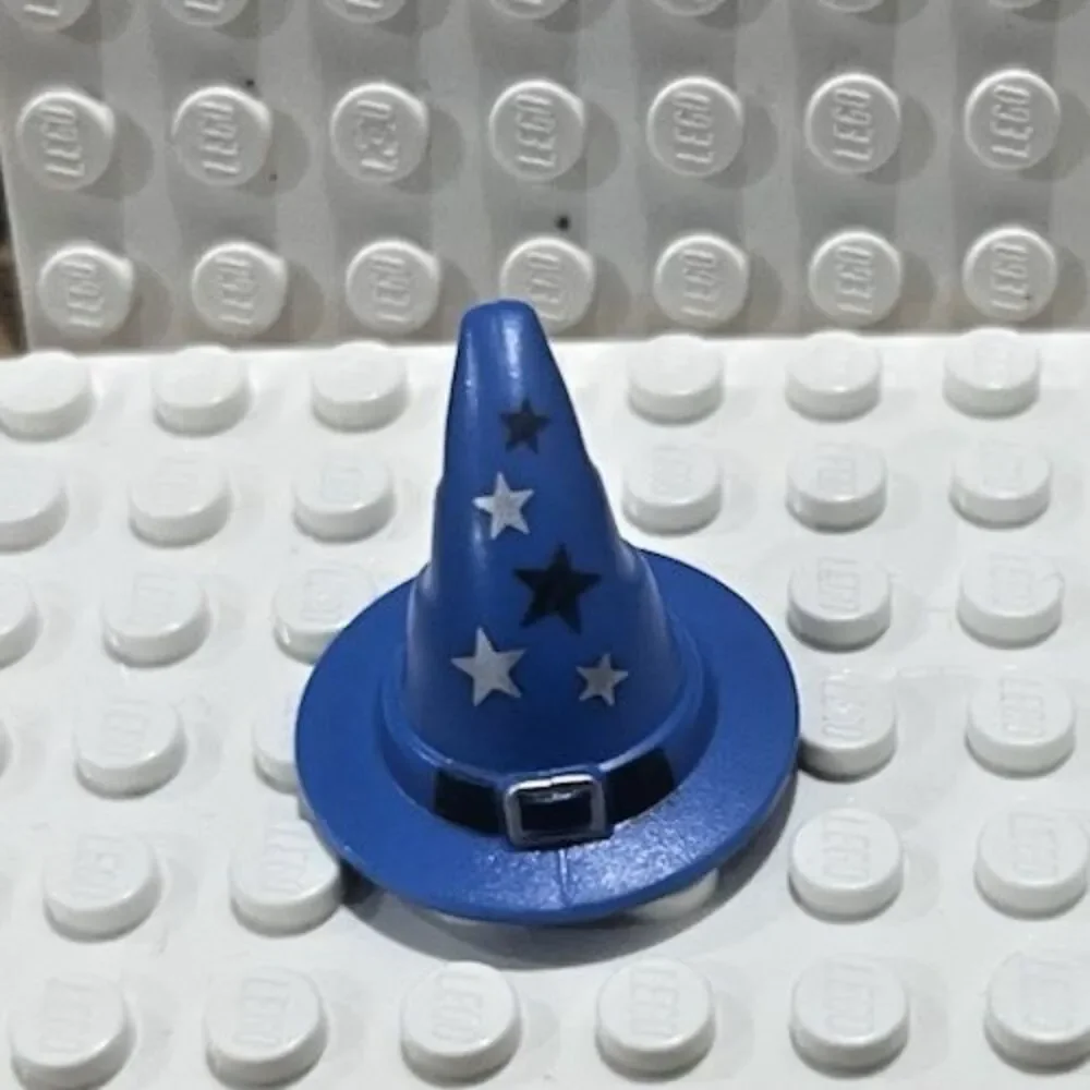 Lego Minifigure Wizard/Witch Hat With Silver Buckle And Stars